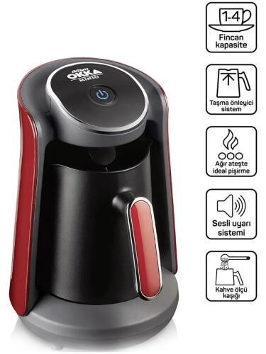Arzum OK004 Okka Minio Türk Kahvesi Makinesi Taşma Önleyici Sistem, 4 Fincan Kapasiteli, Nar Kırmızısı