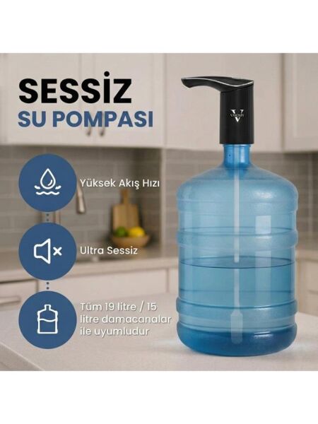 Vayomy SilentPro Sessiz Şarjlı Otomatik Damacana Su Pompası Dalgıç Motor Yüksek Hızlı Dolum Çocuk Kilidi (Bpa Free)