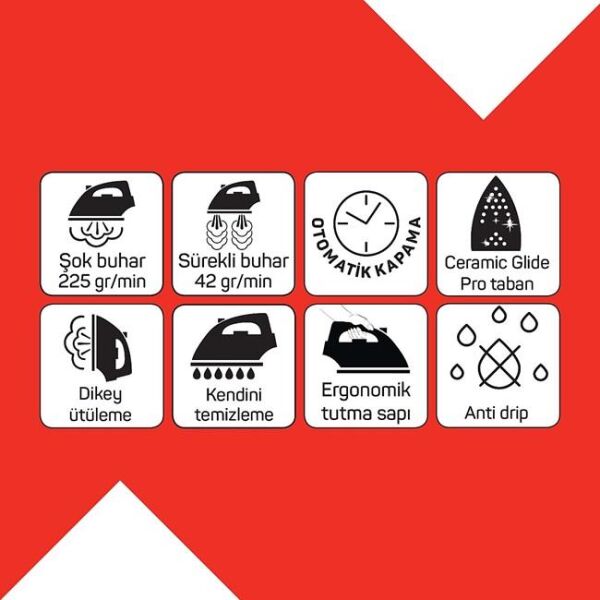 Arzum AR6052 Steamlux Buharlı Ütü Seramik Taban 3000W, 225 gr/min Şok Buhar, Mavi