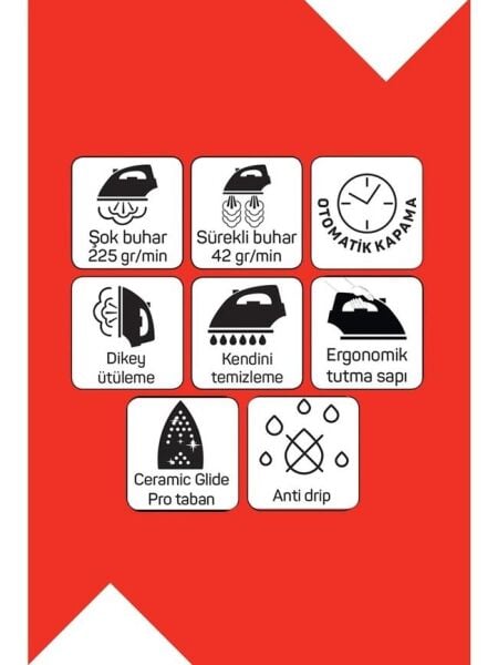 Arzum AR6043 Steamlux Buharlı Ütü Seramik Taban 3000W, 225 gr/min Şok Buhar, Mavi