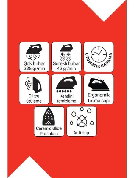 Arzum AR6043 Steamlux Buharlı Ütü Seramik Taban 3000W, 225 gr/min Şok Buhar, Mavi