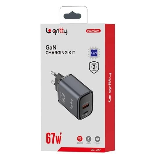Gritty GAN 67W 2 Portlu USB-A Type-C PD Hızlı Şarj Adaptörü Siyah (GC-U67)