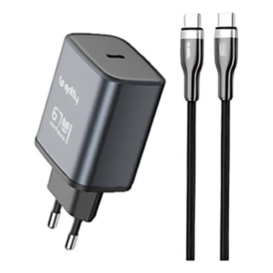 Gritty GAN 67W Notebook Şarjlı USB-C Hızlı Şarj Aleti+Type-C to Type-C Şarj Kablosu ( 100cm) Siyah(GC-C67CC)
