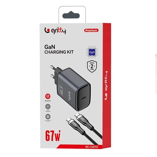 Gritty GAN 67W Notebook Şarjlı USB-C Hızlı Şarj Aleti+Type-C to Type-C Şarj Kablosu ( 100cm) Siyah(GC-C67CC)