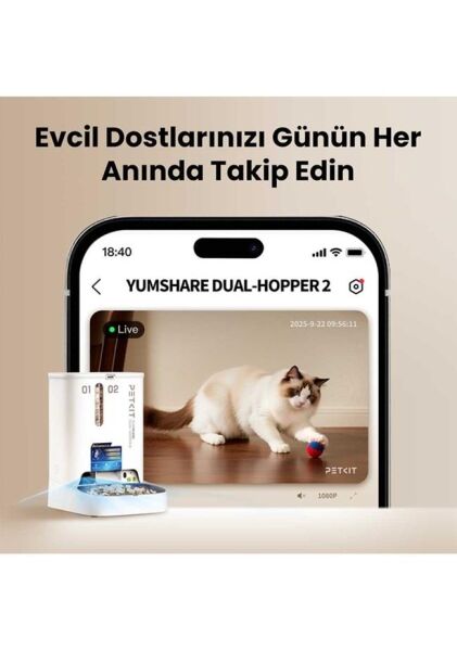 Petkit Yumshare Kameralı Çift Hazneli Akıllı Mama Kabı 2 Beyaz - Yapay Zeka Destekli  (Resmi Distribütör Garantili)