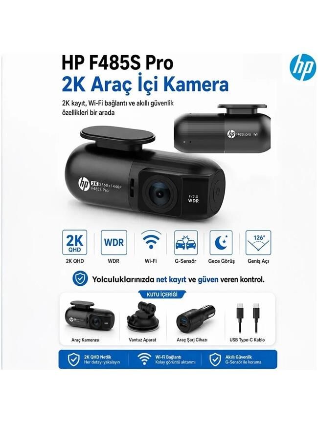 HP F485s Pro 2K Araç İçi Wi-fi Kamera (Türkiye Garantili)