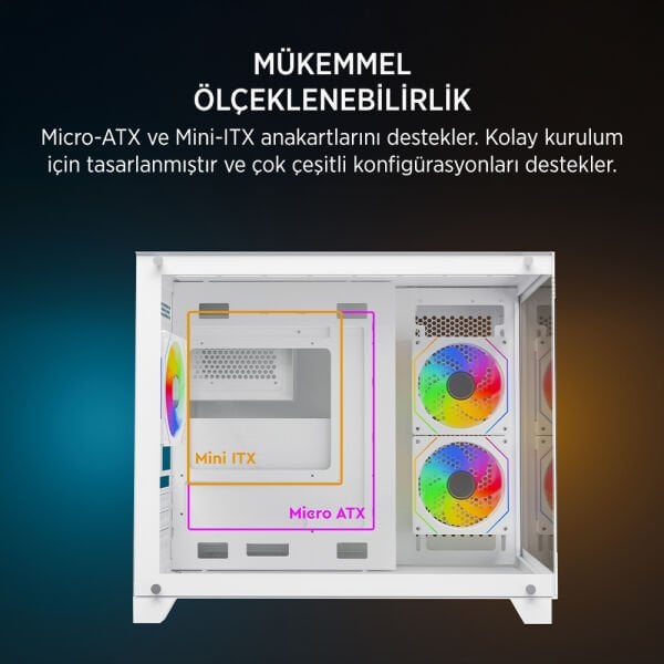 James Donkey Stark S700 3xARGB Temperli Cam mATX Beyaz Gaming (Oyuncu) Kasa