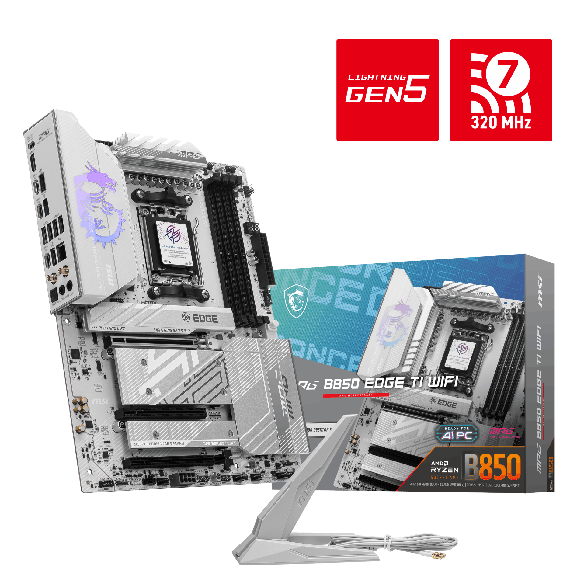 MSI MPG B850 EDGE TI WIFI AM5 DDR5 8400MHZ(OC) HDMI 4x M.2 USB 10Gbs 5G LAN WI-FI 7 ATX