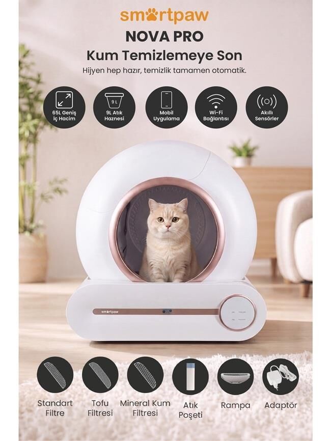 Smartpaw Nova Cat Pro Akıllı Otomatik Kedi Tuvaleti Pembe (Türkiye Garantili)
