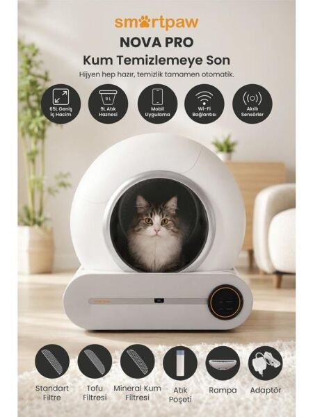 Smartpaw Nova Cat Pro Akıllı Otomatik Kedi Tuvaleti Beyaz (Türkiye Garantili)