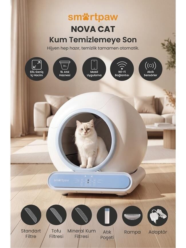 Smartpaw Nova Cat Akıllı Otomatik Kedi Tuvaleti Mavi (Türkiye Garantili)