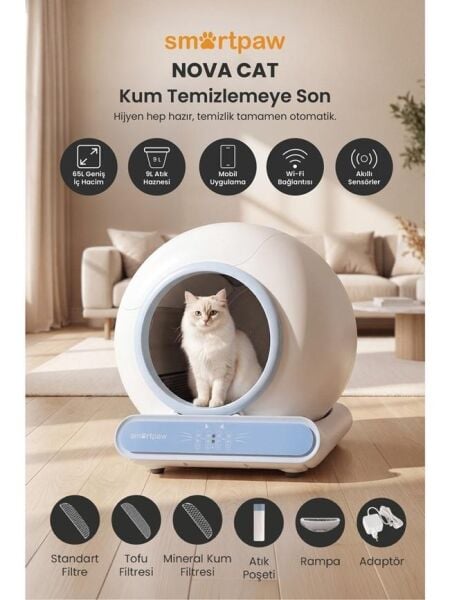 Smartpaw Nova Cat Akıllı Otomatik Kedi Tuvaleti Mavi (Türkiye Garantili)