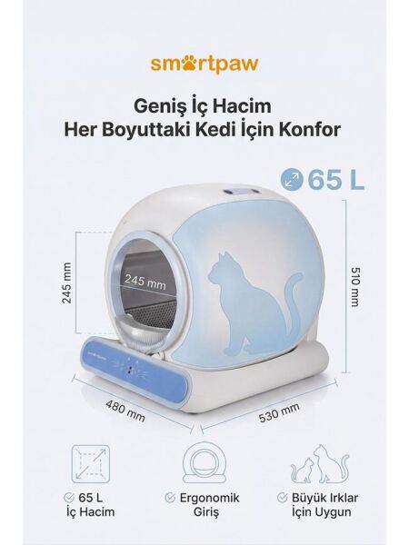Smartpaw Nova Cat Akıllı Otomatik Kedi Tuvaleti Mavi (Türkiye Garantili)