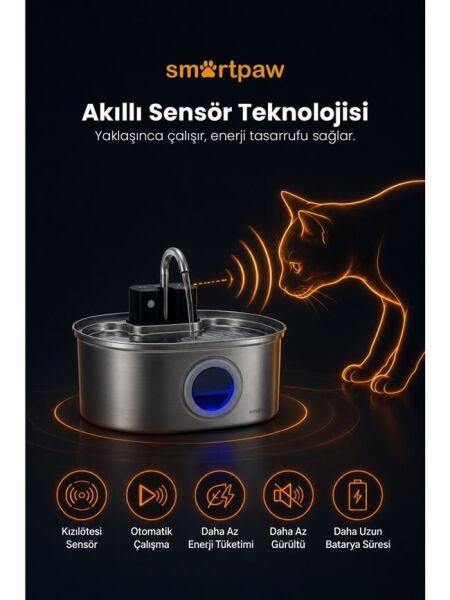 Smartpaw Aqua Max Sensörlü Kedi Su Pınarı (Distribütör Garantili)