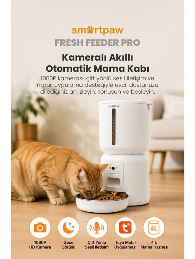 Smartpaw Fresh Feeder Pro Kameralı Akıllı Otomatik Mama Kabı (Distribütör Garantili)