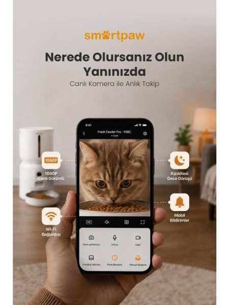 Smartpaw Fresh Feeder Pro Kameralı Akıllı Otomatik Mama Kabı (Distribütör Garantili)