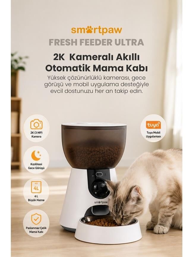 Smartpaw Fresh Feeder Ultra Kameralı Akıllı Otomatik Mama Kabı (Distribütör Garantili)