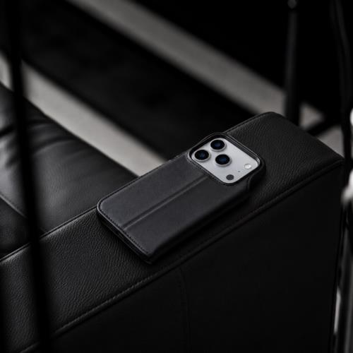 Swiss Plus iPhone 17 Pro Max 18 Pro Max Hakiki Deri Megsafe Kartvizitli Standlı Cüzdan Kılıf Siyah Elite RST1