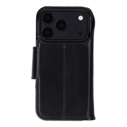 Swiss Plus iPhone 17 Pro Max 18 Pro Max Hakiki Deri Megsafe Kartvizitli Standlı Cüzdan Kılıf Siyah Elite RST1