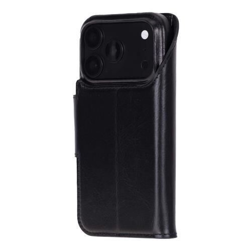 Swiss Plus iPhone 17 Pro Max 18 Pro Max Hakiki Deri Megsafe Kartvizitli Standlı Cüzdan Kılıf Siyah Elite RST1