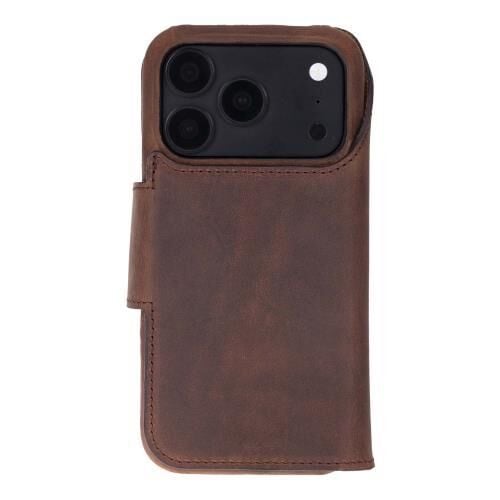 Swiss Plus iPhone 17 Pro Max 18 Pro Max Hakiki Deri Megsafe Kartvizitli Standlı Cüzdan Kılıf Koyu Kahverengi Elite G2