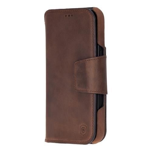 Swiss Plus iPhone 17 Pro Max 18 Pro Max Hakiki Deri Megsafe Kartvizitli Standlı Cüzdan Kılıf Koyu Kahverengi Elite G2