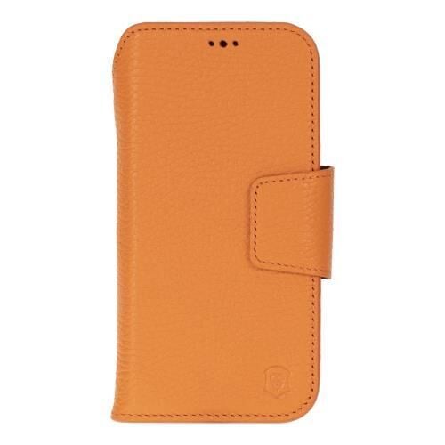 Swiss Plus iPhone 17 Pro Max 18 Pro Max Hakiki Deri Megsafe Kartvizitli Standlı Cüzdan Kılıf Turuncu Elite FL10