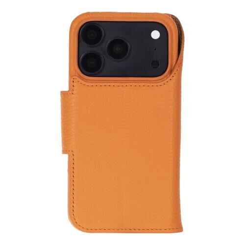 Swiss Plus iPhone 17 Pro Max 18 Pro Max Hakiki Deri Megsafe Kartvizitli Standlı Cüzdan Kılıf Turuncu Elite FL10