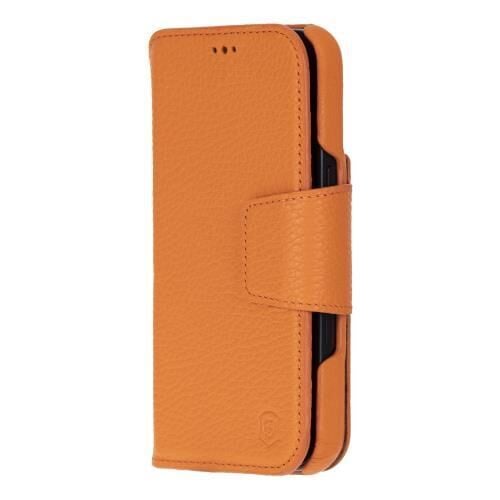 Swiss Plus iPhone 17 Pro Max 18 Pro Max Hakiki Deri Megsafe Kartvizitli Standlı Cüzdan Kılıf Turuncu Elite FL10