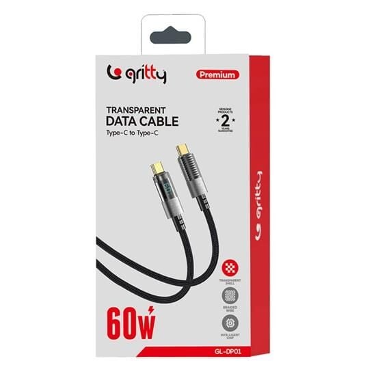Gritty Dijital 60W Type-C to Type-C Örgülü Şarj Kablosu 1.1 m Siyah (GL-DP01)