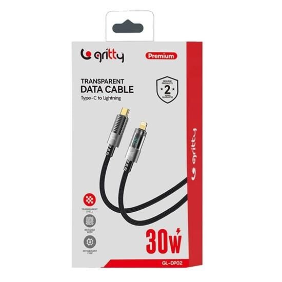 Gritty Dijital 30W Type-C to Lightning Örgülü Şarj Kablosu 1 m Siyah (GL-DP02)