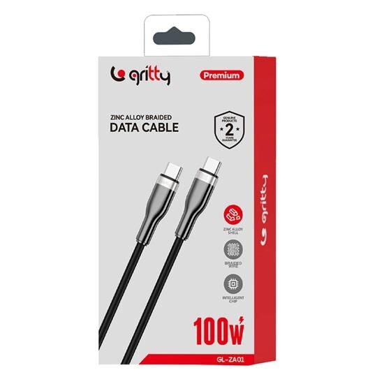 Gritty 100W Type-C to Type-c Örgülü 1 m Şarj Kablosu Siyah (GLZA01)